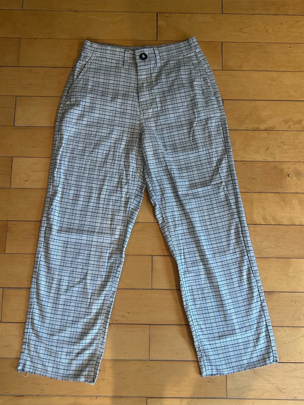 Volcom Women’s Light Gray Plaid Straight Leg Pants Trousers